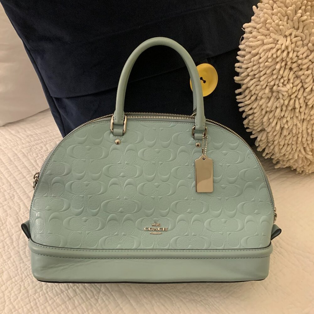 COACH - Debossed Sierra Signature Patent Leather Handbag Aqua